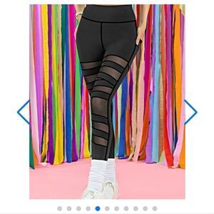 New POP Fit "Ava" Black High-Waisted Mesh Bandage Panels Leggings